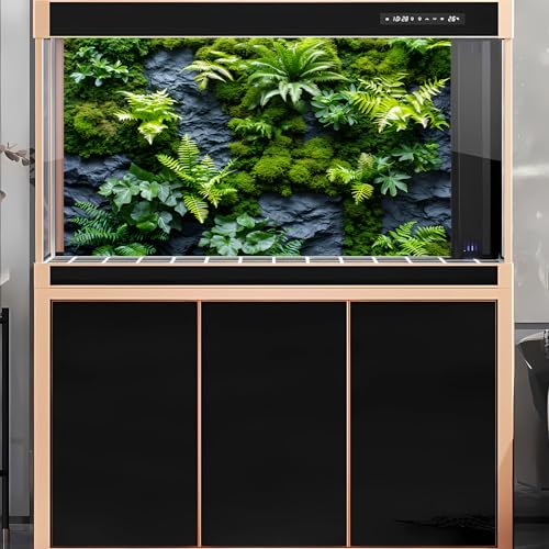 2 Packs Rock Wall Reptile Tank Background Lush Green Tropical Leaves Aquarium Background Nature's Embrace Tropical Green Plants Fish Tank Backgrounds Moss Wall Reptile Enclosure Backgrounds 36x18in - color: Green, size: 36(W)x18(H)in