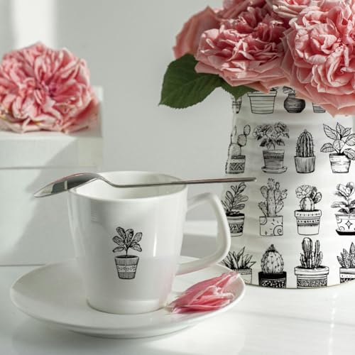 SUPERDANT 4PCS Potted Plants Underglaze Paper Transfer Cactus Transfer Paper for Clay Ceramic Porcelain Under Glaze Transfers for Pottery Enamel Decals Black Underglaze Decal Papers Handcrafted Gifts - style: Potted Plants