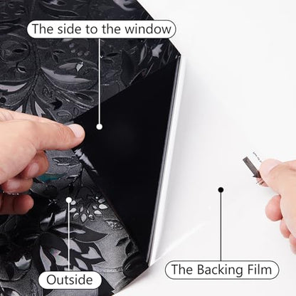 Total Blackout Window Film - 100% Opaque Frosted Privacy Film for High Privacy, Removable Static Cling (Tulip Design, 17.5 x 78.7 Inches) - color: Black, size: 17.5 x 78.7 Inch