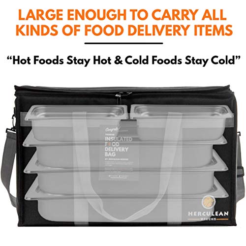 Herculean Premium Insulated Food Delivery Bag with YKK Zipper – Large Commercial Catering Bag for Food Transport – Hot and Cold Thermal Food Bag – Ultra Durable Hot Food Carriers for Takeaway Delivery