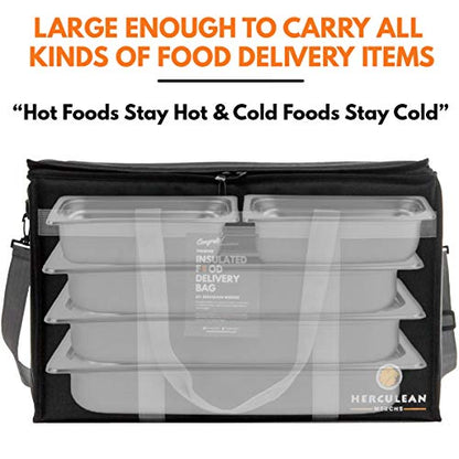 Herculean Premium Insulated Food Delivery Bag with YKK Zipper – Large Commercial Catering Bag for Food Transport – Hot and Cold Thermal Food Bag – Ultra Durable Hot Food Carriers for Takeaway Delivery
