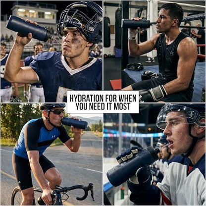 Under Armour Squeeze Water Bottles, 32 oz Water Bottles, Sideline Sports Water Bottle with Quick-Shot Lid, Quick & Easy Hydration, Gym Water Bottles, Squeeze Bottle, 1 32oz Bottle - color: Navy Blue and Black