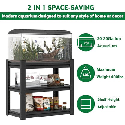 20-30 Gallon Fish Tank Stand - Metal Aquarium Stand with Adjustable shelf, Heavy Duty Fish Tank Table/ 3-Layer Storage Design for Home Office, 400 LBS Capacity, Tank Not Included (Black) - color: Black