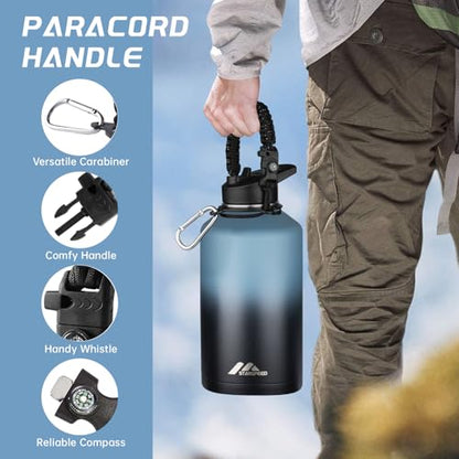 StarSpeed 64oz Insulated Water Bottle with Straws & 2 Lids,Indigo Black - color: Indigo Black, size: 64 Ounces