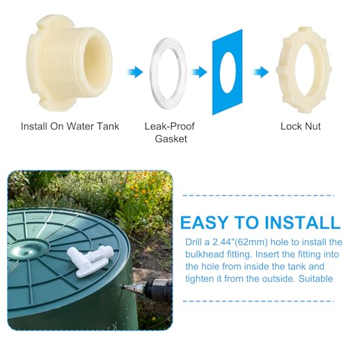 PATIKIL ABS Bulkhead Fitting NPT2", Bulkhead Water Tank Connector with Silicone Seal Gasket Garden Hose Fitting for Rain Bucket, Sinks, Aquariums, White