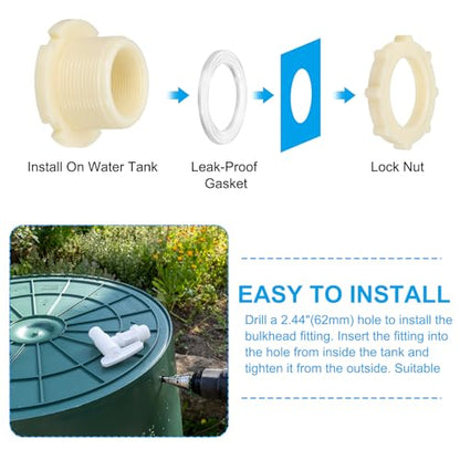 PATIKIL ABS Bulkhead Fitting NPT2", Bulkhead Water Tank Connector with Silicone Seal Gasket Garden Hose Fitting for Rain Bucket, Sinks, Aquariums, White