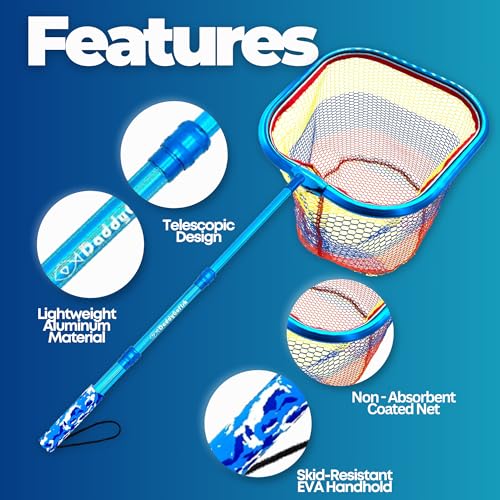 Kids Fishing Net - Extendable Telescopic Landing Net for Boy Girl Children Catching Small Fish Crab Shrimp Minnow Dragonfly Beach Pier Lake River Ocean