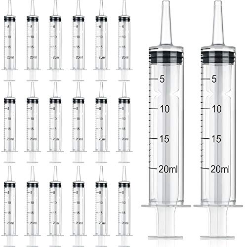 20 Packs 20ml/cc Plastic Syringes Liquid Measuring Syringe with Measurement Needleless Sterile and Individually Sealed for Measuring Liquids Feeding Pets Gardening Oil or Glue Applicator Favors