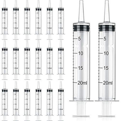20 Packs 20ml/cc Plastic Syringes Liquid Measuring Syringe with Measurement Needleless Sterile and Individually Sealed for Measuring Liquids Feeding Pets Gardening Oil or Glue Applicator Favors