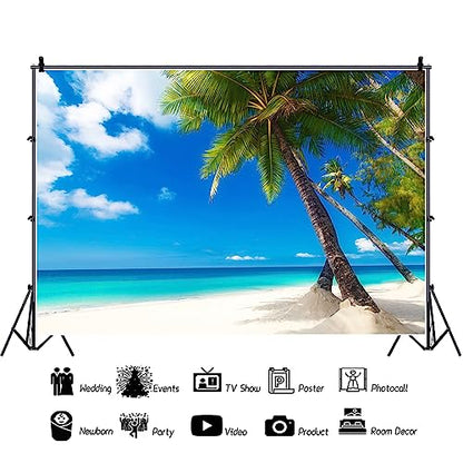 12x10ft Sea Beach Photography Background Hawaiian Luau Seaside Palmtree Backdrop Vacation Trip Blue Sky Summer Holiday Boy Girl Lovers Adult Portrait Wedding Photo Studio Props Vinyl Wallpaper - size: 12x10ft