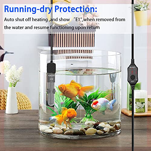 Adjustable Mini Aquarium Heater3-5 Gallons Submersible Small Fish Tank Heater 25W Digital Display Thermostat External Temperature Controller (25W) - size: 25W