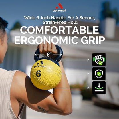 Aeromat Elite Mini Kettlebells – Weighted Exercise Medicine Ball with Anti-Slip Grip & Wide Handle, Strength Training Kettlebell for Squats, Workouts, & Home Gym Use - style: 7 LB - Light Blue