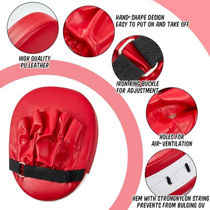 Poen 7 in 1 Taekwondo Kick Pad Boxing Training Equipment Punching Mitts Martial Arts Wrist Band Adjustable Soft Pads Set for Karate Muay Thai MMA Training - color: Red