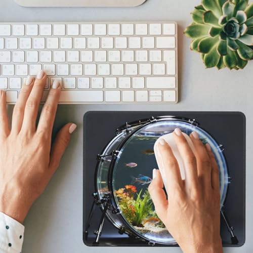 Modern Drum Fish Tank Gaming Mouse Pad Non-Slip Rubber Base Square Mouse Mat for Office Computer Mousepad 7.9 X 9.5 in