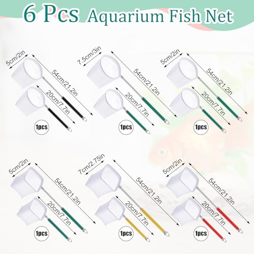 6 Pcs Aquarium Fish Net with Extendable Stainless Steel Handle, Adjustable Fish Tank Shrimp Net, Circle and Square Brine Shrimp Net for Aquarium, Pond, 5 Colors
