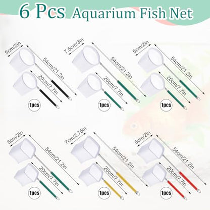 6 Pcs Aquarium Fish Net with Extendable Stainless Steel Handle, Adjustable Fish Tank Shrimp Net, Circle and Square Brine Shrimp Net for Aquarium, Pond, 5 Colors