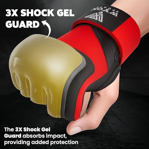 WYOX Gel Boxing Hand Wraps & Curved Focus Mitts Bundle for Men & Women Adults – 80cm Wrist Straps, Padded Knuckle Support, Neoprene Inner Glove Gel Padding, MMA Muay Thai Kickboxing Training Pads