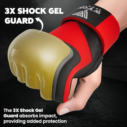 WYOX Gel Boxing Hand Wraps & Curved Focus Mitts Bundle for Men & Women Adults – 80cm Wrist Straps, Padded Knuckle Support, Neoprene Inner Glove Gel Padding, MMA Muay Thai Kickboxing Training Pads