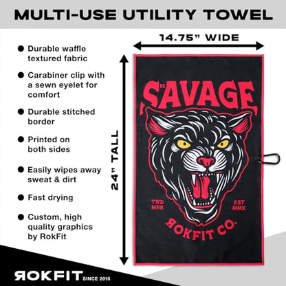 RokFit Multi-use Bold Graphic Towel with Carabiner Clip. (Be Savage) - color: Be Savage