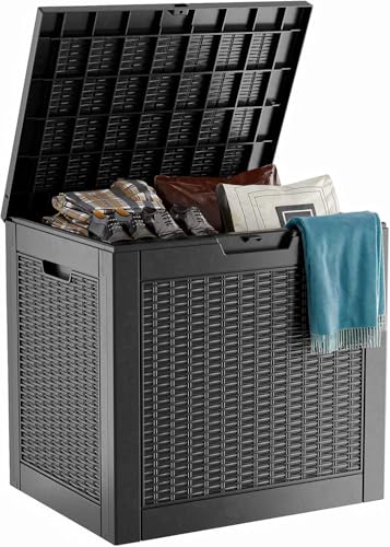 Deck Box Large Outdoor Storage for Patio Furniture,Outdoor Cushions,Garden Tools and Pool Supplies,Waterproof,Resin,Lockable (Black, 35 Gallon)