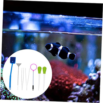 7pcs Aquarium Cleaning Tool Kit Fish Tank Maintenance with Tweezers Net and Brushes for Easy Daily Care Safe for All