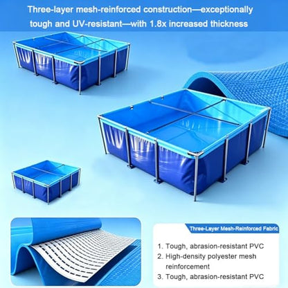 GZHERVICES Above-Ground Fish Pond (with Steel Frame and Drain Valve), Canvas Fish Pond, PVC Koi Tank, Suitable for Koi Breeding and Irrigation Water Storage (Blue)(1x1x0.6m) - size: 1x1x0.6m