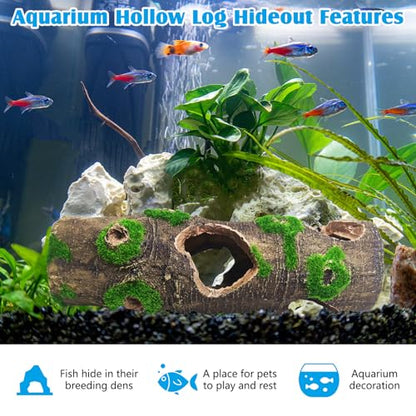2 PCS Small Tree Trunk Aquarium Fish Tank Ornament, Betta Fish Hideout Caves, Resin Moss Tree Trunk Aquarium Decoration with Holes and Caves