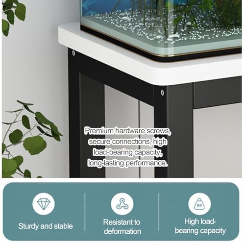 Double-Tier Fish Tank Stand, Heavy-Duty Aquarium Stand, With Shelving Unit, Features Non-Slip Pads, Reptile Enclosure Stand, Suitable For Fishkeeping, Turtle Keeping(White+Black,23.6x17.7in) - color: White+Black, size: 23.6x17.7in