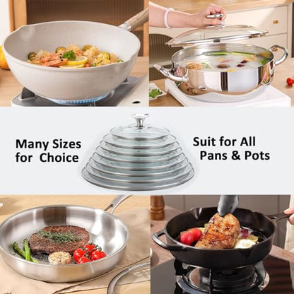 Glass Lid For Pots, Pans and Skillets, Clear tempered Glass Lid Replacement with Vent For Frying Pan, Stock Pot, Cast iron skillet, 8, 9.5, 10.25, 11, 12, 12.5, 13.5 and 14 Inch Stainless Steel Covers - size: 12 inch