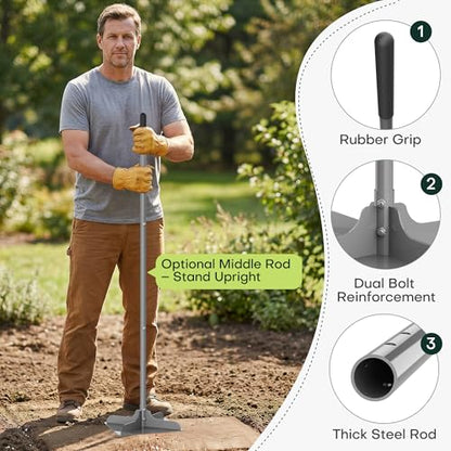 10"×10" Steel Hand Tamper, 48" Adjustable Handle Manual Soil Compactor & Dirt Tamper Tool for Landscaping, Yard, Gravel, Asphalt, Driveway, Garden, Ground Leveling