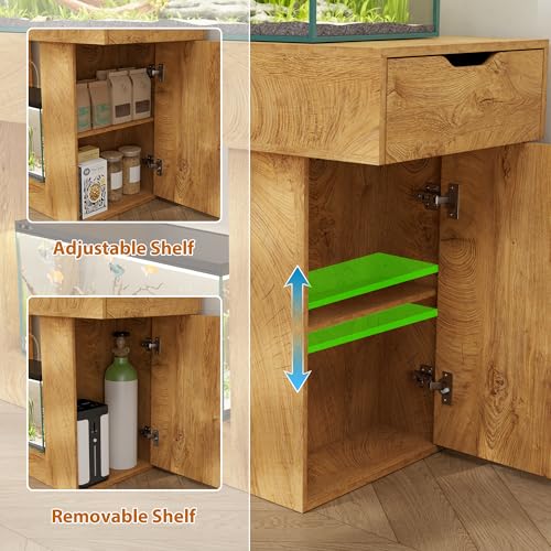 55–75 Gallon Aquarium Stand, Heavy-Duty 55 Inch Fish Tank Stand with Power Outlets, Drawer & Storage Cabinets, Farmhouse Entryway Tank Stand for Fish/Turtle/Reptile Terrarium