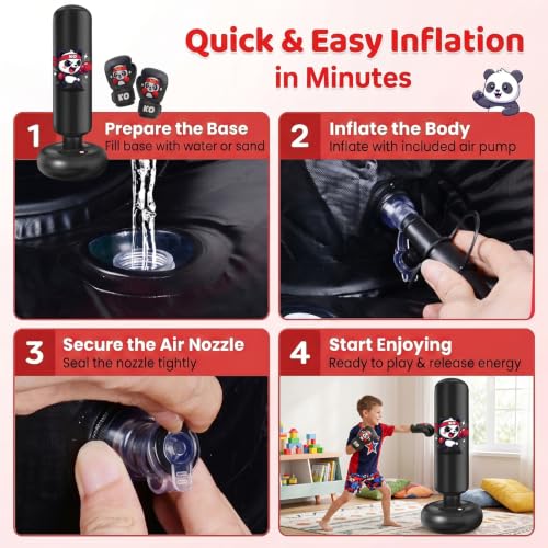 Qoosea Pedestal Punching Bags for Kids, 52in Kids Boxing Bag with Gloves - color: Black