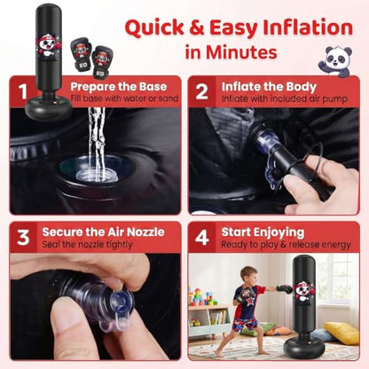 Qoosea Pedestal Punching Bags for Kids, 52in Kids Boxing Bag with Gloves - color: Black