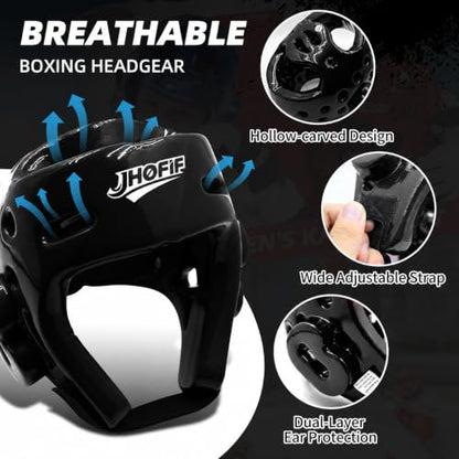 Martial Arts Karate Protective Sparring Gear Package Deal/Gift Adjustable Adult & Youth Headgear, Gloves & Kicks for MMA, Taekwondo, Boxing Training - color: Black, size: Large
