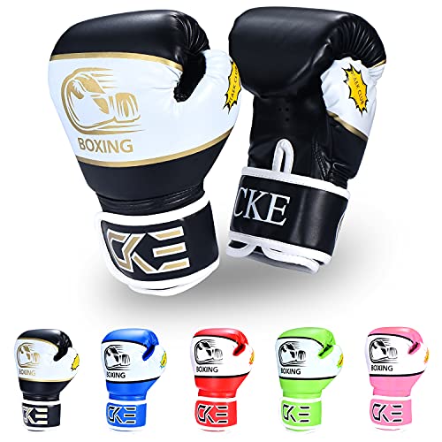CKE Boxing Gloves for Kids Ages 5-12, Beginner Punch Bag Training Gloves - color: BLACK