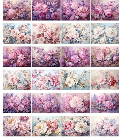 Large Stickers Pack 24 pcs ~ Pastel Petals and Tranquil Hues: A Serene Collection of Florals - Elegant Stickerss Capturing The Delicate Whispers of Springtime Blossoms - color: Fourtyeight