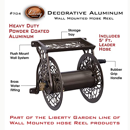 Liberty GARDEN 704 Decorative Cast Aluminum Wall Mount Garden Hose Reel, Holds 125-Feet of 5/8-Inch Hose - Bronze - style: No Hose Guide