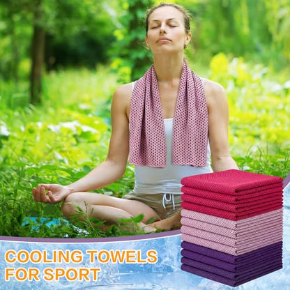 BBTO 100 Pack Cooling Towel Bulk - color: Purple Pink Rose, size: 40 x 12 Inch