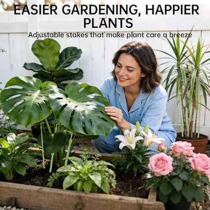 3 Pack Extendable Plant Stakes, 16.5-42.5 Inch Plant Stakes for Indoor Outdoor, Adjustable Monstera Plant Support Sticks with Clips for Clombing Plants, Vine, Orchid, Tomato, Vegetables