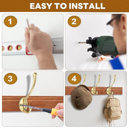 Wall Hooks for Hanging, 20-Pack Heavy Duty Metal Coat Hooks, for Living Room, Bathroom, Kitchen, Bedroom for Towel, Hat, Key, Closet, Bag (Gold) - color: 20pcs-Gold