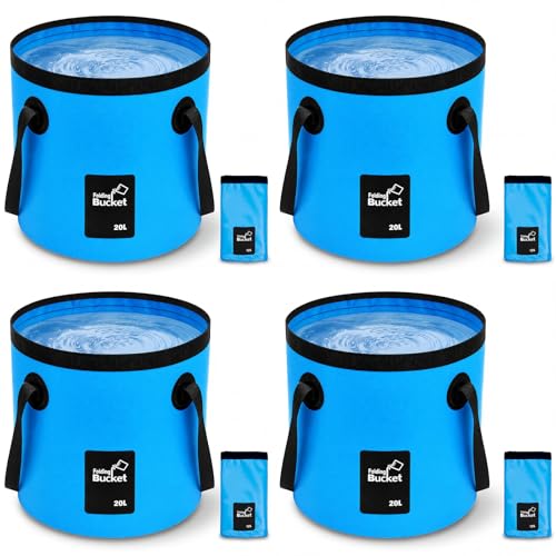 5 Gallon 4 Pack Collapsible Bucket, Foldable Water Bucket with Handles, Portable Camping Buckets for Fishing, Hiking, Cleaning, Outdoor & Travel Use (Blue) - color: Blue, size: 5 Gallon