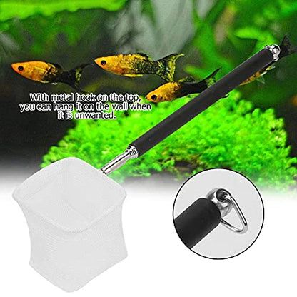 Fdit Adjustable Mini Fishing Net Pole for Aquarium, 20-57.5cm Expandable, Stainless Steel, Black, for Shrimp and Small Fish