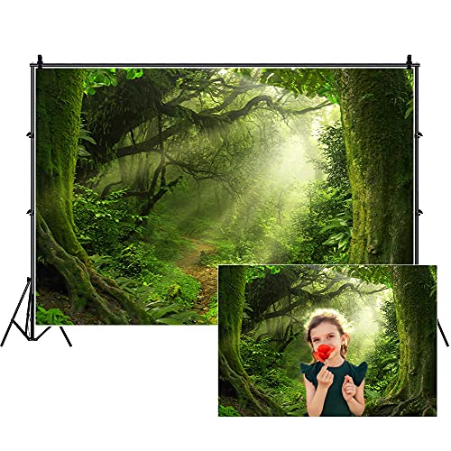 Enchanted Forest Backdrop 7x5ft Green Trees Outdoor Jungle Forest Backdrops for Photography Fairytale Nature Rainforest Sunset Party Decorations Background Kids Baby Photo Props Vinyl