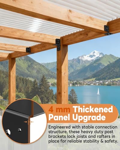 4 Pack Heavy-Duty Post Cap Tie Brackets- 4x4 Post Anchor & Joist Connector Kit Without Screws, Secure Wood Beam to Decks, Gazebos, Porches (Black-4 Pcs)