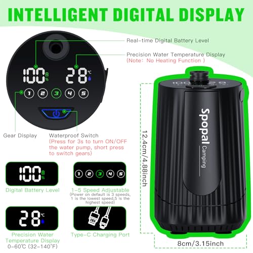 Portable Camping Shower, [10000mAh Rechargeable], 5-Speed with Collapsible Bucket with Handle 20L, IPX8 Waterproof, LED Display Camp Shower Pump, Perfect for Hiking, Travel, Cars & Pets