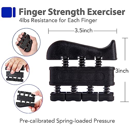 Grip Strength Trainer Kit with Finger Exerciser, Hand Grip Strengthener, Hand Extension Exerciser, Stress Relief Ball, Grip Ring, Gyro Ball for Muscle Building and Injury Recover - color: Blue&Black