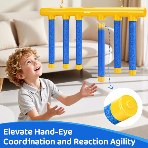 Reflex Drop Sticks Game, 3 Speeds & Solo, Reaction Play Toy for Party - color: Blue and Yellow
