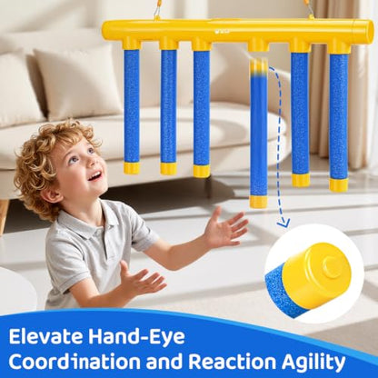 Reflex Drop Sticks Game, 3 Speeds & Solo, Reaction Play Toy for Party - color: Blue and Yellow