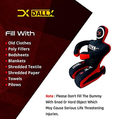DALLX MMA Grappling Dummy BBJ Wrestling Brazilian Jiu Jitsu Punching Bag Judo Karate Throwing Boxing Fighting Dummy Self Defense Sitting Position – UNFILLED - color: BLACK RED, size: 4FT