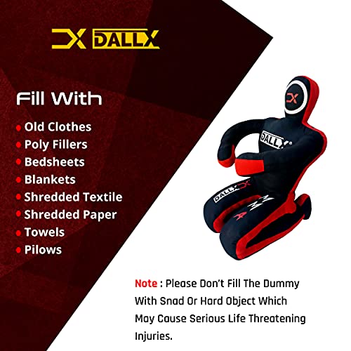 DALLX MMA Grappling Dummy BBJ Wrestling Brazilian Jiu Jitsu Punching Bag Judo Karate Throwing Boxing Fighting Dummy Self Defense Sitting Position – UNFILLED - color: BLACK RED, size: 6FT